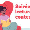 Une lectrice assise dans un fauteuil lit des contes