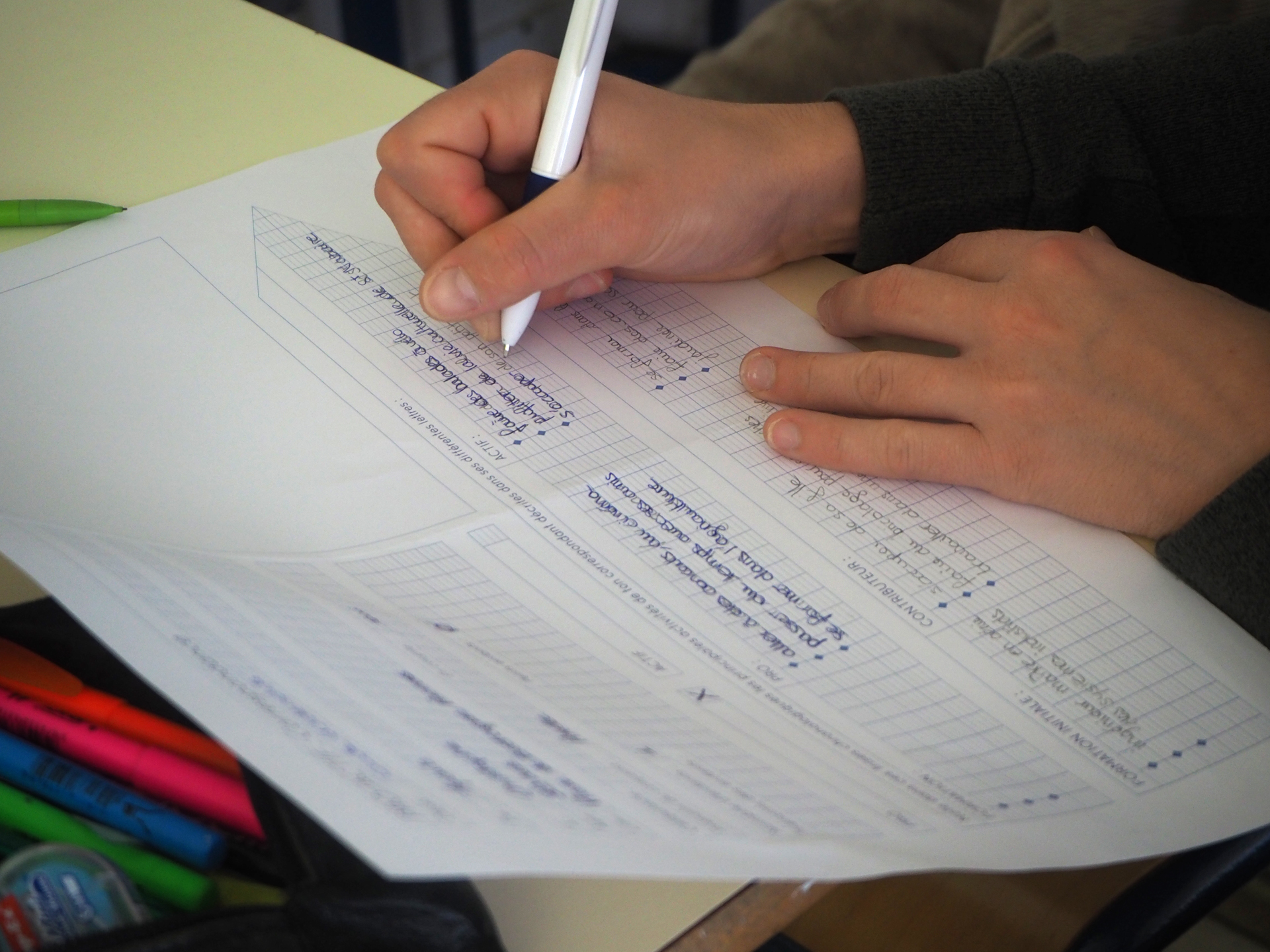 Atelier avec les 6e lors de la résidence d'artiste PRO/ACTIF de Thomas Tudoux au collège Les Chalais (Rennes)